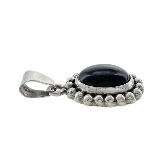Vintage Sterling Silver 925 Beadwork Frame Oval Onyx Pendant - Picture 2 of 5